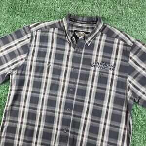 Harley Davidson Mens Large Plaid Button Up Shirt Short Sleeve Embroidered Logo
